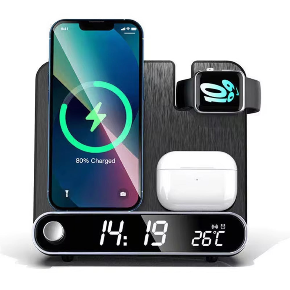 Skorter | 3-in-1 Charging Station: Alarm Clock with iPhone Charger, Watch Stand, and Phone Charging Dock for Apple Devices