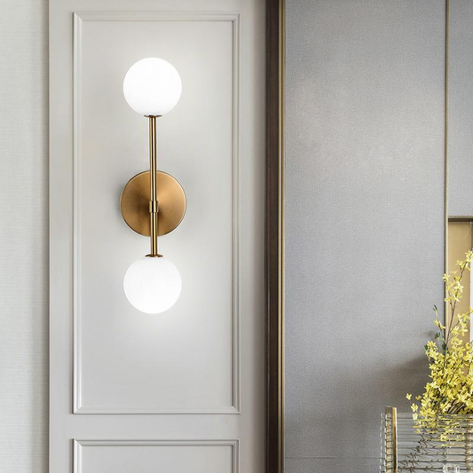 Skorter | LuxeLED - Gold Wall Lamp with Milk Glass Ball and Double G4 Light Source