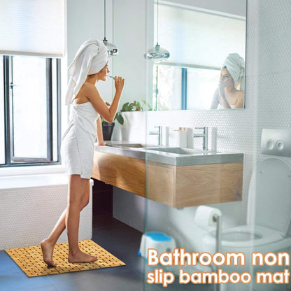 Skorter | Bamboo Bath Mat Non-Slip Water Repellent Runner Rug For Bathroom Natural Wood Bathroom Shower Rug Non-Slip Fabric