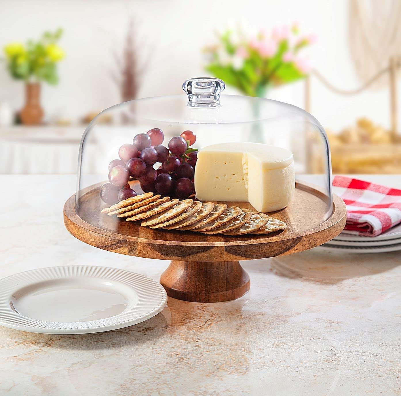 Skorter | Cake Stand Cake Plate Serving Platter, Acacia Wood