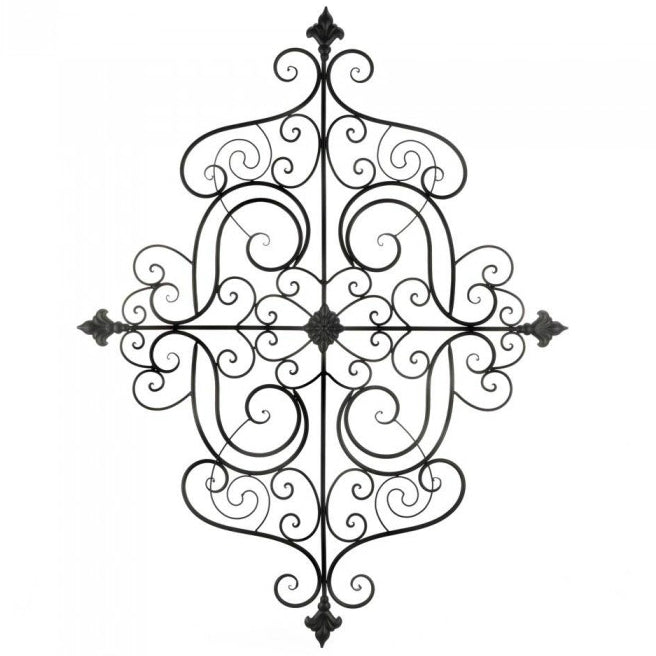 Skørter | Rolled Iron Wall Plaque with Fleur De Lis Details