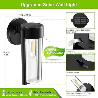 Skorter | Solar Wall Lights Solar-powered Deck Lights, Automatic On/Off Waterproof Solar Outdoor Lights Wall-mounted Solar Decorative Lights for Wall Fence Patio Posts Garden Veranda