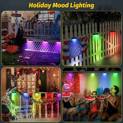 Skorter | Solar fence lights outdoor wall lights Waterproof IP65, Warm white & RGB 8 specific fixed colors for fence wall step deck patio