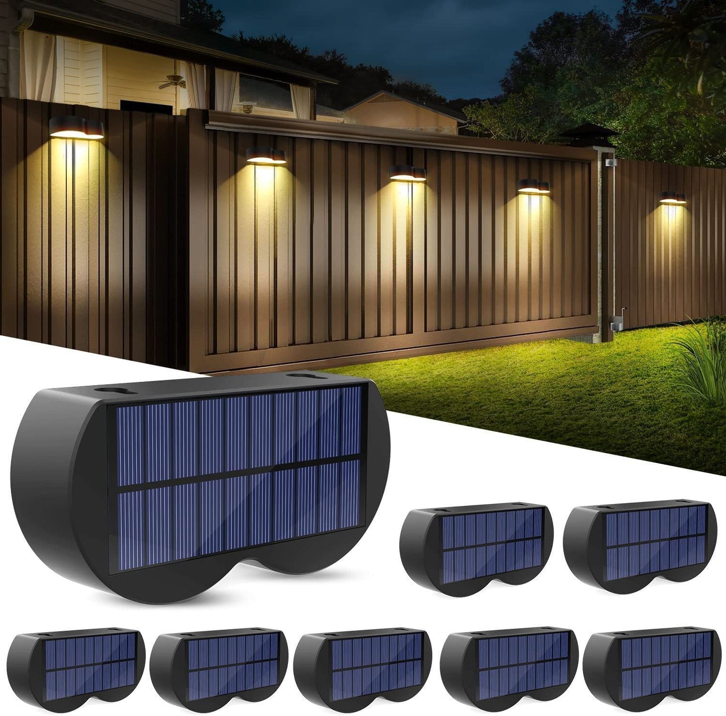 Skorter | Solar fence lights outdoor wall lights Waterproof IP65, Warm white & RGB 8 specific fixed colors for fence wall step deck patio