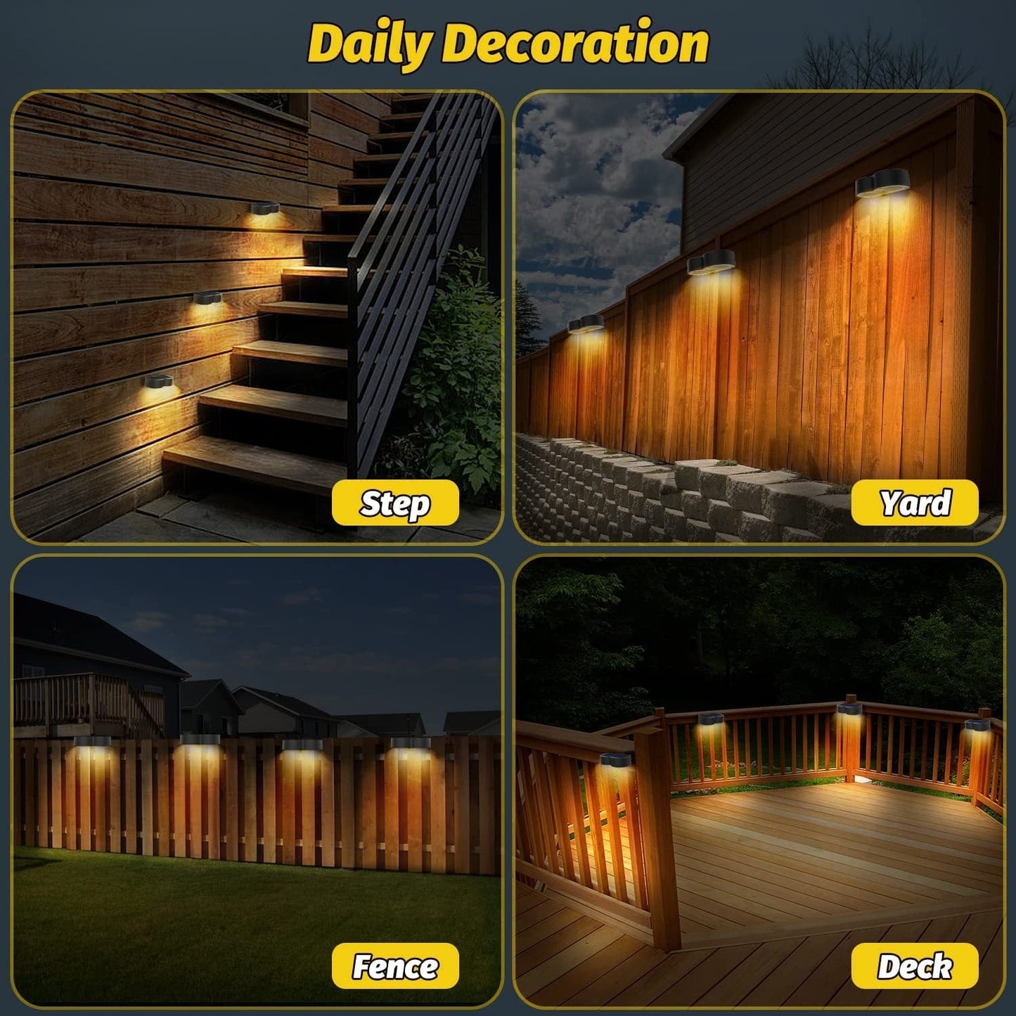 Skorter | Solar fence lights outdoor wall lights Waterproof IP65, Warm white & RGB 8 specific fixed colors for fence wall step deck patio