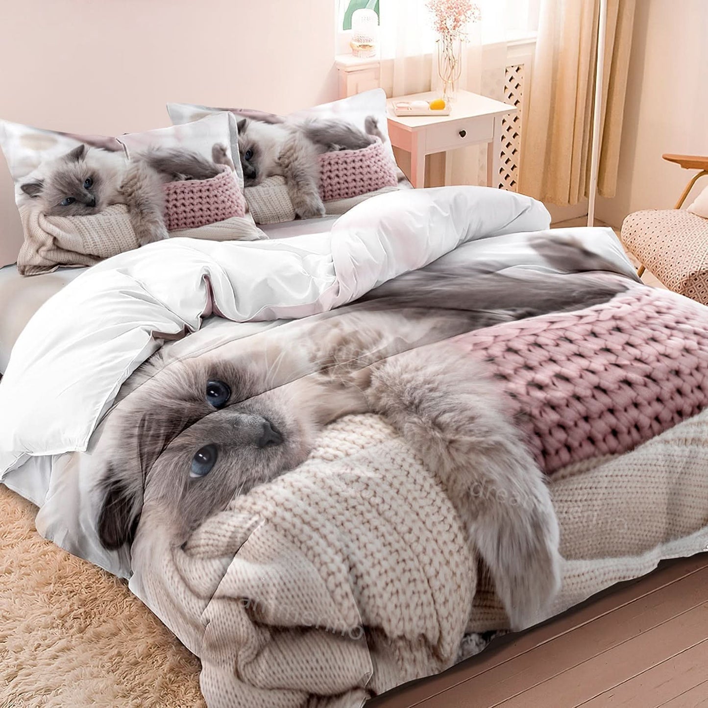 Skorter | Cotton Cat Motif Bedding Set – 3 Pieces