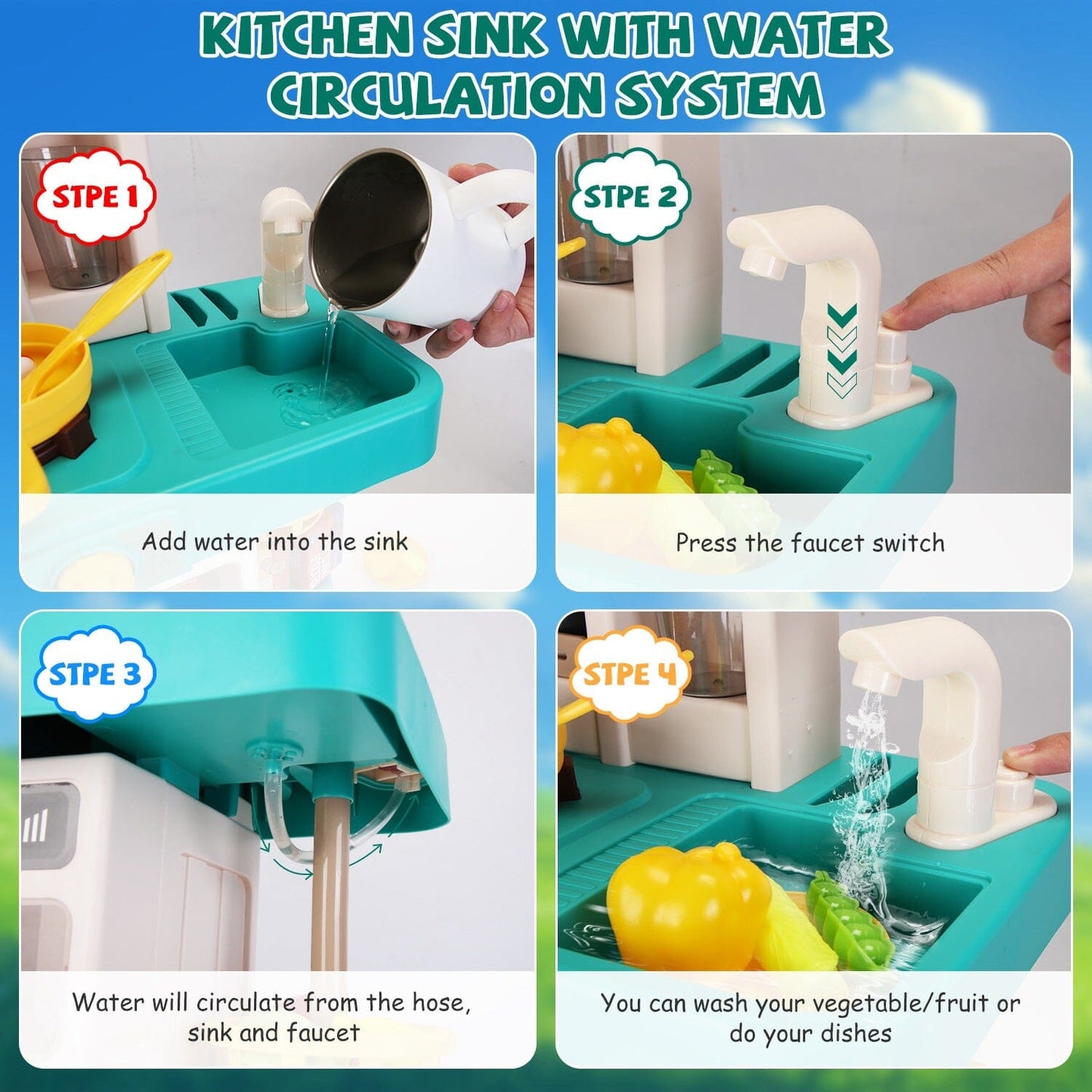 Skorter | Children's Kitchen Toy Interactive Pretend Kitchen Toy Kitchen Equipment