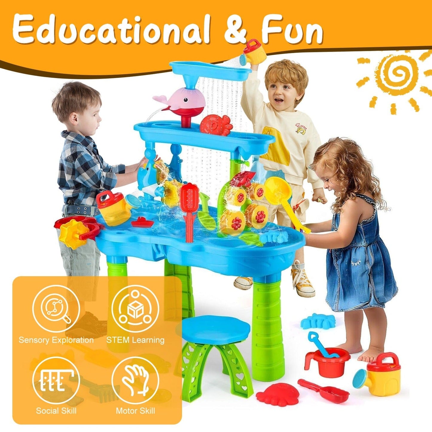 Skorter | Children's Sand Water Table for 3-6 Years Old Sensory Training Friendship Building