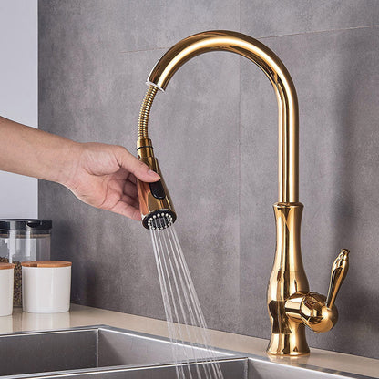 Skorter | Brass Kitchen Faucet Pull Out Mixer Sink Water Tap 360 Rotation Single Handle