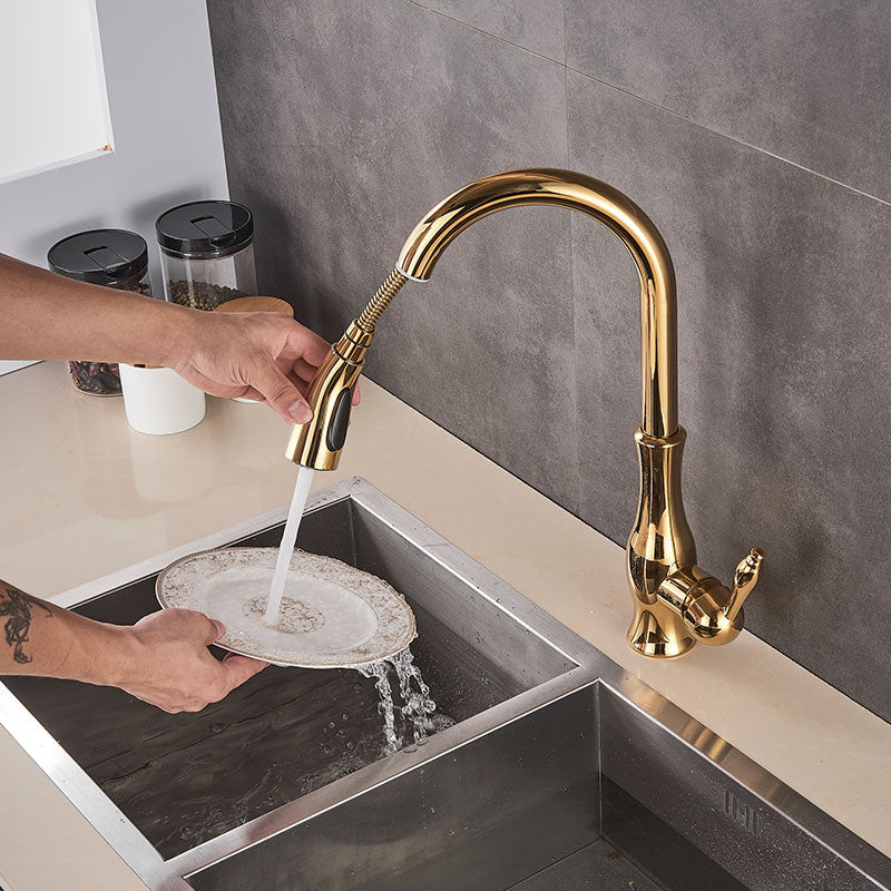 Skorter | Brass Kitchen Faucet Pull Out Mixer Sink Water Tap 360 Rotation Single Handle
