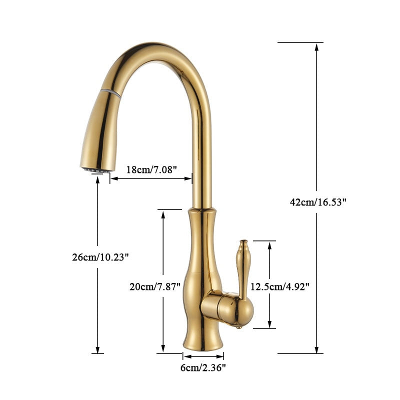 Skorter | Brass Kitchen Faucet Pull Out Mixer Sink Water Tap 360 Rotation Single Handle