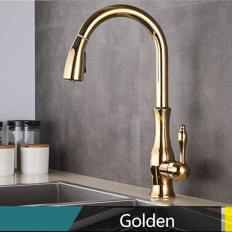 Skorter | Brass Kitchen Faucet Pull Out Mixer Sink Water Tap 360 Rotation Single Handle