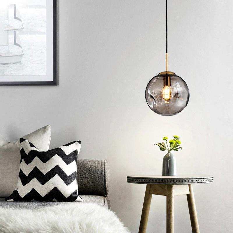 Skorter | Glass Spherical Pendant Light Fixture - Modern Hanging Lamp for Kitchen, Dining Room & Living Spaces