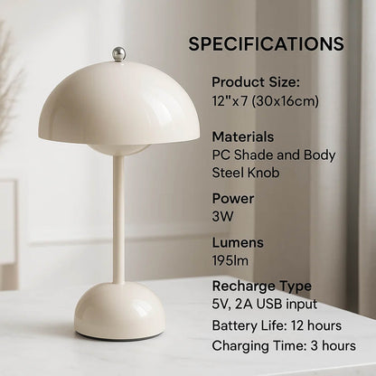 Skorter | Minimalist Flowerpot Table Lamp - Rechargeable Bedside Lamp & Cordless Design Mushroom Shaped Lamps