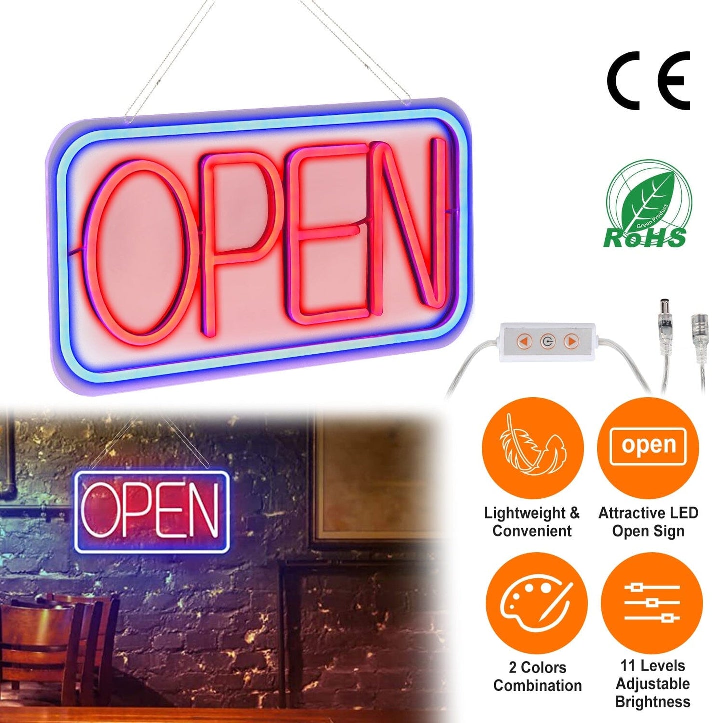 Skorter | LED Open Sign Advertising Table with 11 Levels Adjustable Brightness