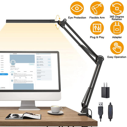 Skorter | LED Reading Lamp with Clamp Adjustable Swing Arm
