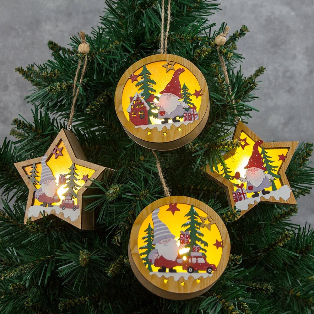 Skorter | LED Wooden Christmas Ornaments – Festive Christmas Tree Decorations, Perfect for Holiday DIY Gifts & New Year Decor