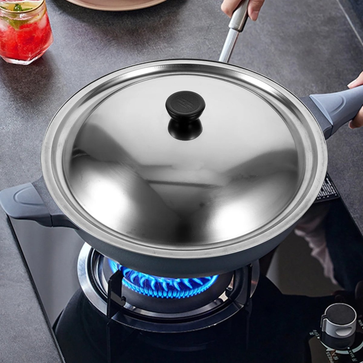 Skorter | CookShield – Universal Stainless Steel Lid for Pans & Woks