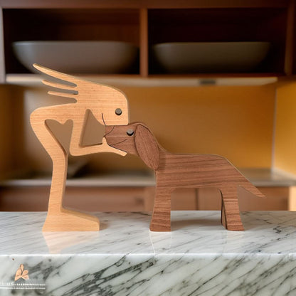 Skorter | Handcrafted Wood Dog and Human Figurine