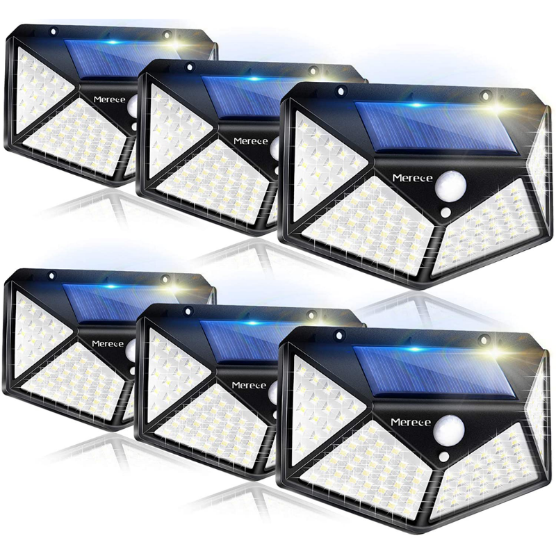 Skørter | 6 Pack Solar Outdoor Lights, 100LED/3 Modes 270° Lighting Angle Motion Sensor Security Lights, Wireless IP65 Waterproof