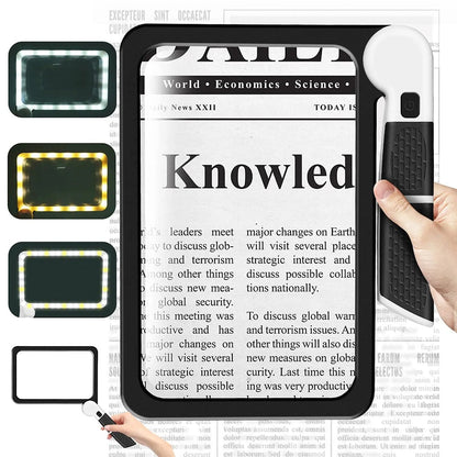 Skorter |-Page Handheld Magnifying Glass – 5X Magnification, LED Lighted Magnifier with 3 Modes, Ideal for Reading Books and Seniors