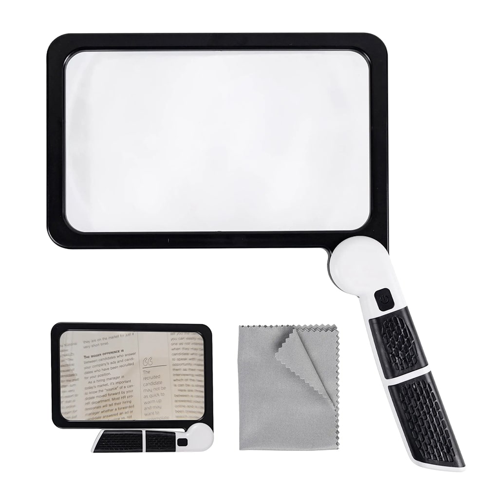 Skorter |-Page Handheld Magnifying Glass – 5X Magnification, LED Lighted Magnifier with 3 Modes, Ideal for Reading Books and Seniors