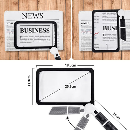 Skorter |-Page Handheld Magnifying Glass – 5X Magnification, LED Lighted Magnifier with 3 Modes, Ideal for Reading Books and Seniors