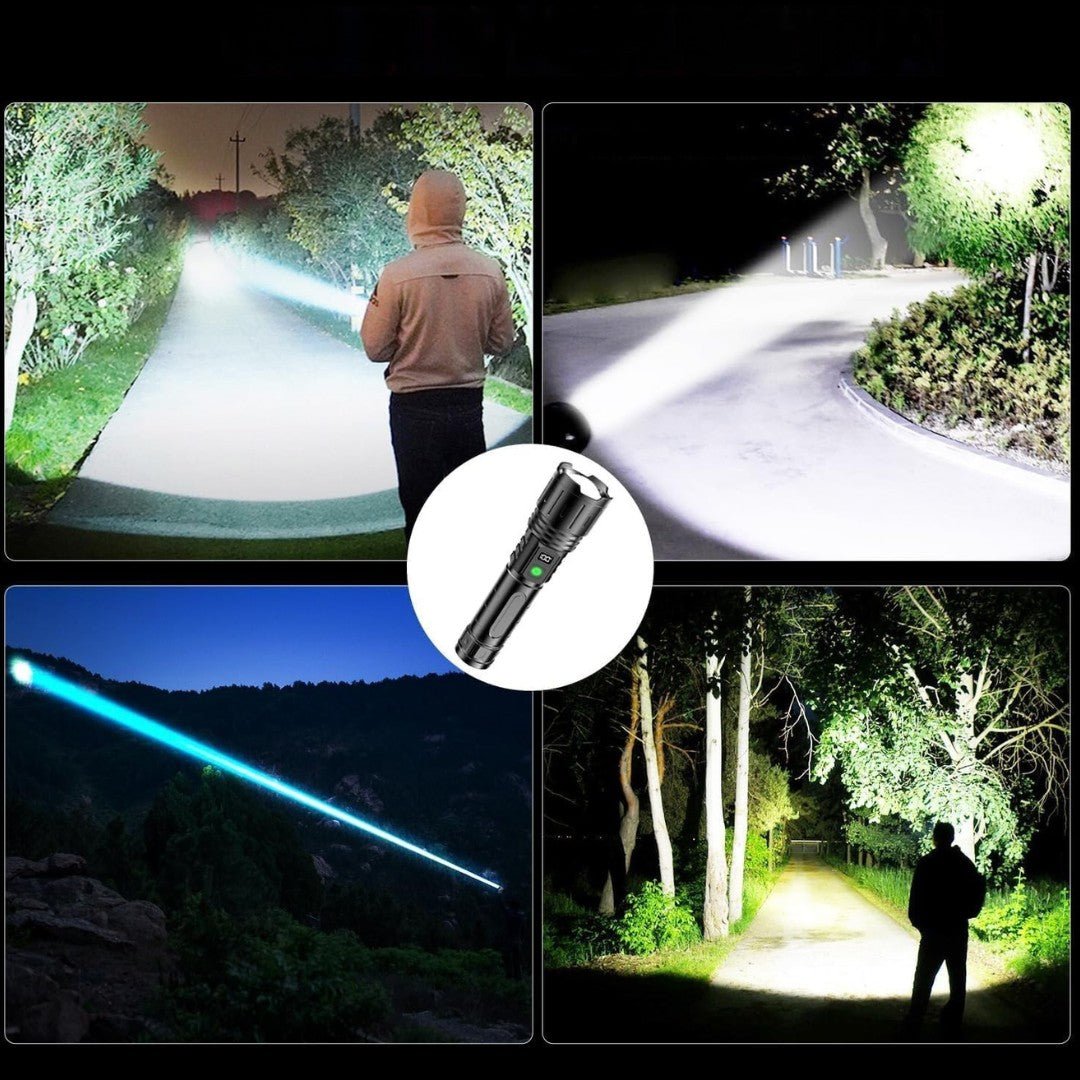 Skorter | 100,000 Lumen Rechargeable LED Flashlight | Waterproof, Impact-Resistant & Ideal for Hiking, Emergencies & Power Outages