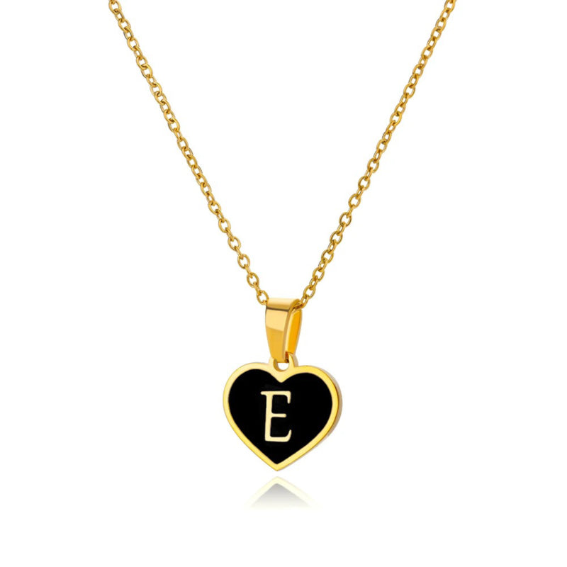 Skorter | Black Heart Initial Letter Pendant Necklaces For Women