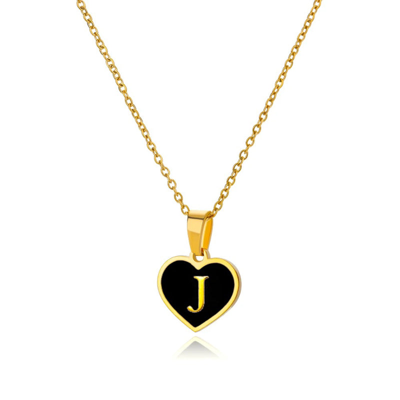 Skorter | Black Heart Initial Letter Pendant Necklaces For Women
