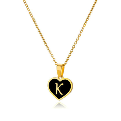 Skorter | Black Heart Initial Letter Pendant Necklaces For Women