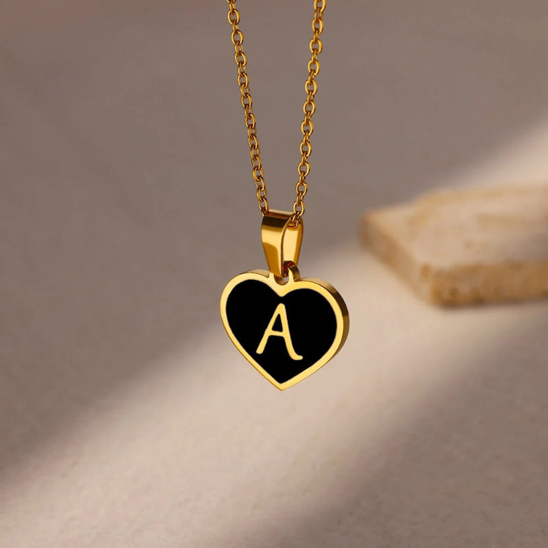 Skorter | Black Heart Initial Letter Pendant Necklaces For Women