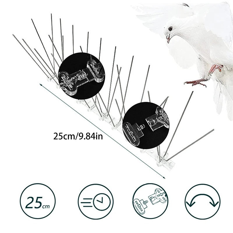 Skorter | 1PC Stainless Steel Pigeon Spikes And Bird Repeller Deterrent 25cm Balcony Anti-bird Repellent Thorn Nail Kit Pest Control
