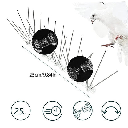 Skorter | 1PC Stainless Steel Pigeon Spikes And Bird Repeller Deterrent 25cm Balcony Anti-bird Repellent Thorn Nail Kit Pest Control