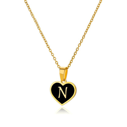Skorter | Black Heart Initial Letter Pendant Necklaces For Women