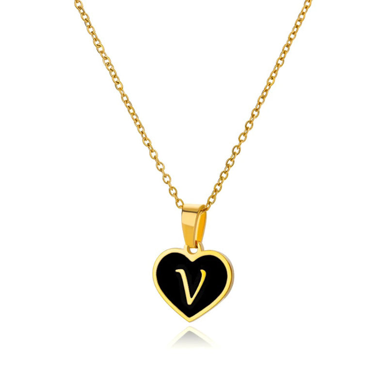 Skorter | Black Heart Initial Letter Pendant Necklaces For Women