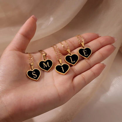 Skorter | Black Heart Initial Letter Pendant Necklaces For Women