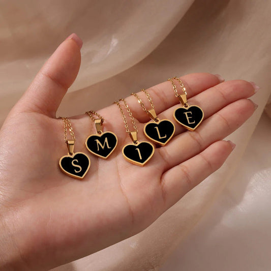 Skorter | Black Heart Initial Letter Pendant Necklaces For Women
