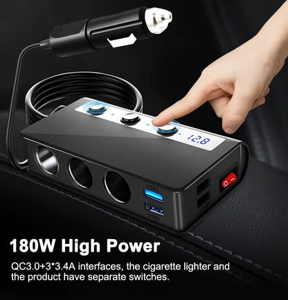 Skorter | 4-Port Car Fast Charger Adapter - Cigarette Lighter Sockets & USB Ports