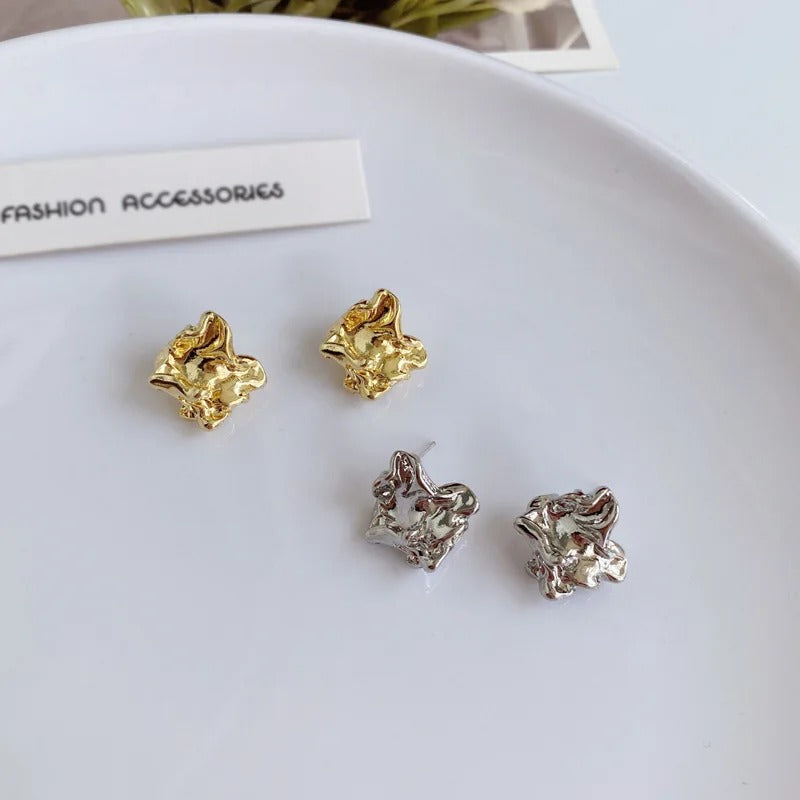 Skorter | Unique Metallic Crumpled Small Stud Earrings For Women