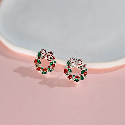 Skorter | Colorful Rhinestone Flower Wreath Christmas Stud Earrings