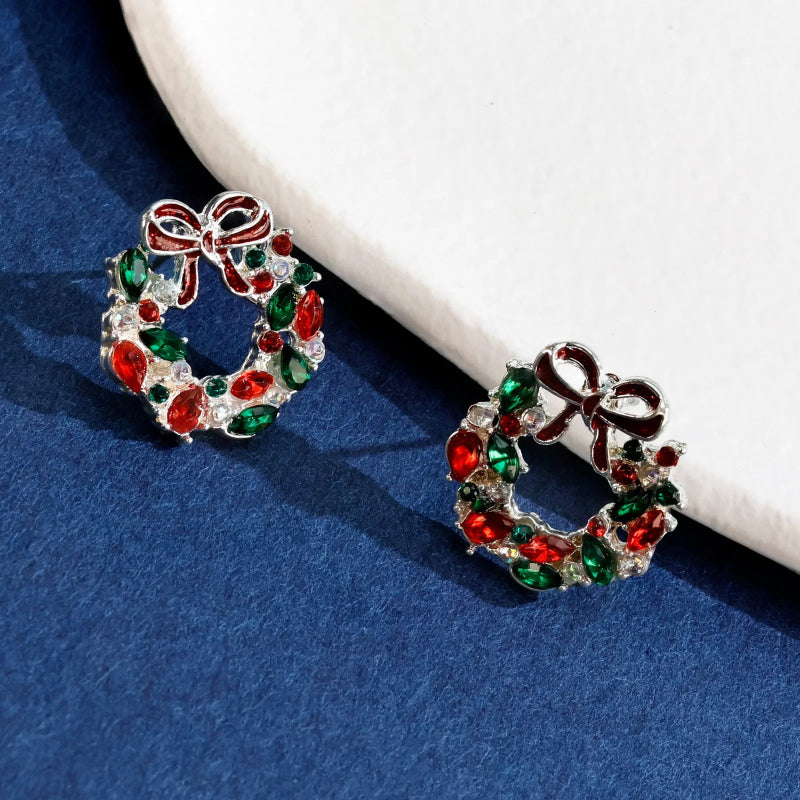 Skorter | Colorful Rhinestone Flower Wreath Christmas Stud Earrings