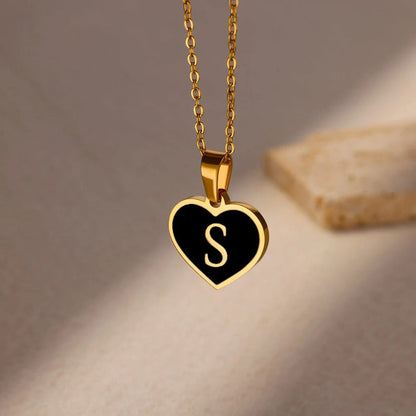Skorter | Black Heart Initial Letter Pendant Necklaces For Women