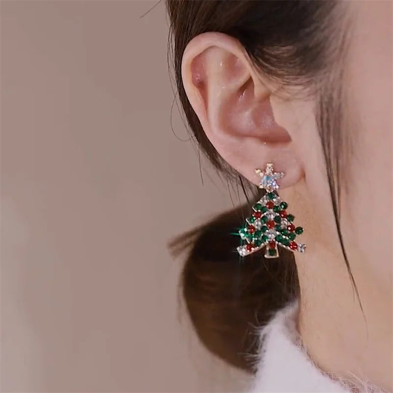 Skorter | Colorful Festive Zircon Christmas Tree Earrings For Women