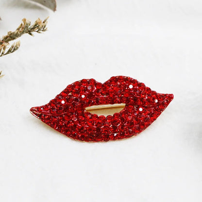 Skorter | Alluring Red Lips Brooch Pin Sparkling With Dazzling Rhinestones