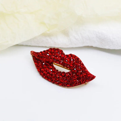 Skorter | Alluring Red Lips Brooch Pin Sparkling With Dazzling Rhinestones