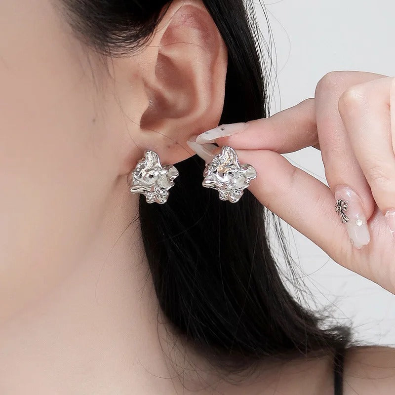 Skorter | Unique Metallic Crumpled Small Stud Earrings For Women