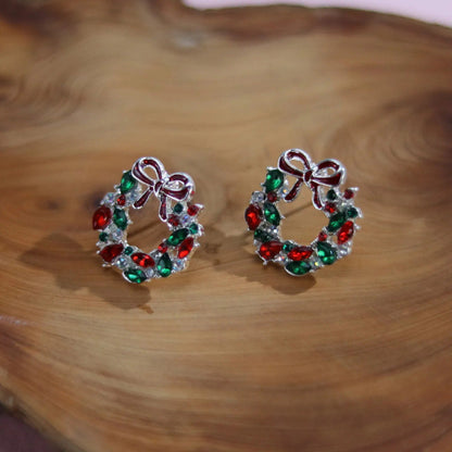 Skorter | Colorful Rhinestone Flower Wreath Christmas Stud Earrings