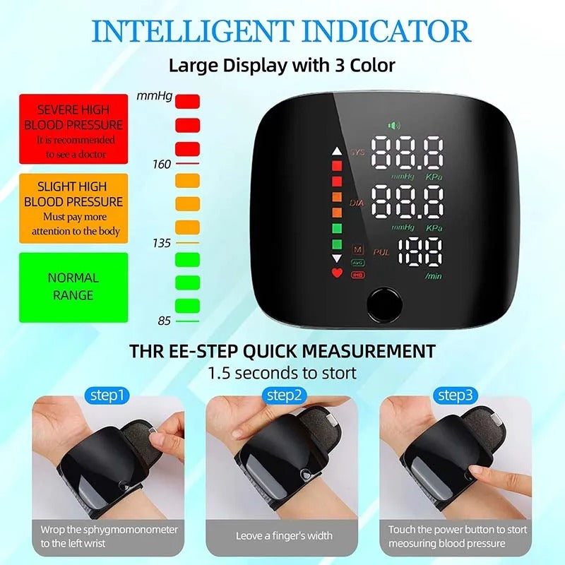 Skorter | Smart Wrist Blood Pressure Monitor – Electronic Portable Sphygmomanometer with Voice Alerts