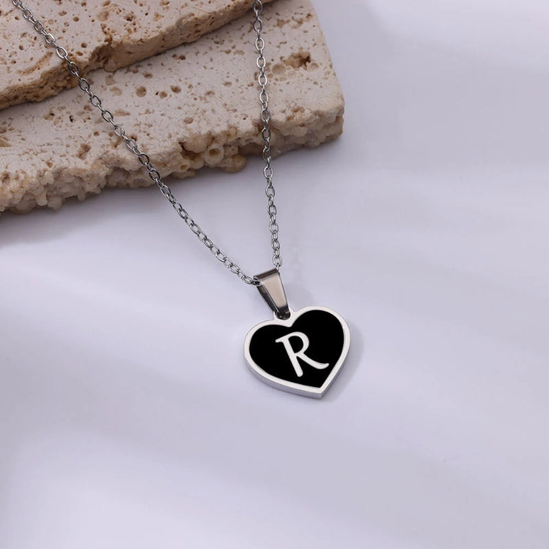 Skorter | Black Heart Initial Letter Pendant Necklaces For Women
